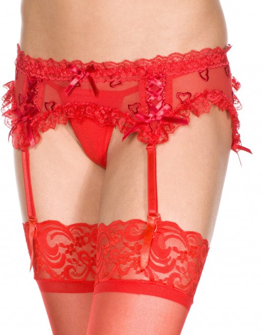 Porte-jarretelles rouge maille et dentelle avec petits coeurs - MH7722RED Porte-jarretelles rouge maille et dentelle avec petits coeurs - MH7722RED