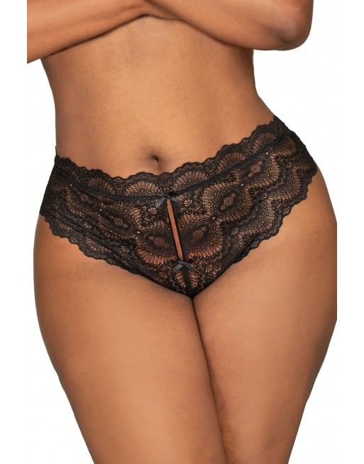 Tanga noir ouvert à l'entrejambe grande taille - DG1468XBLK Tanga noir ouvert à l'entrejambe grande taille - DG1468XBLK