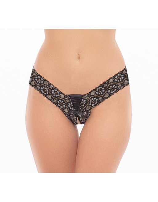 String noir ouvert avec laçage sur le devant - REN1158-BLK String noir ouvert avec laçage sur le devant - REN1158-BLK