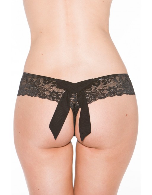 Tanga string noir en dentelle avec noeud arrière - SOH31035BLK Tanga string noir en dentelle avec noeud arrière - SOH31035BLK