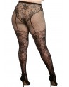 Collant grande taille dentelle et résille dans un style culotte taille haute - DG0346XBLK