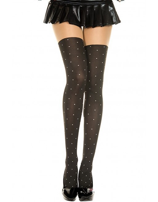 Collant fantaisie effet bas à pois blancs - MH7146BLK Collant fantaisie effet bas à pois blancs - MH7146BLK