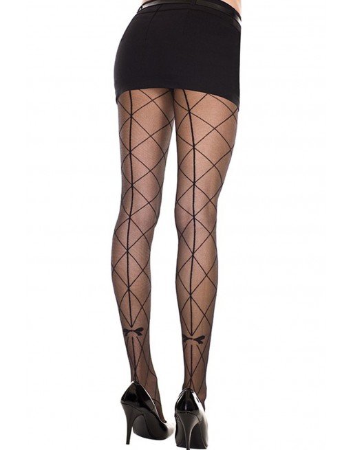 Collant fantaisie croisillons couture et noeud - MH7255BLK Collant fantaisie croisillons couture et noeud - MH7255BLK