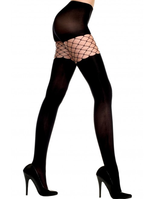 Collant noir opaque haut filet - MH58080BLK Collant noir opaque haut filet - MH58080BLK