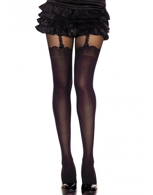 Collant nylon fantaisie opaque noir style bas jarreteles - MH7247BLK Collant nylon fantaisie opaque noir style bas jarreteles - MH7247BLK