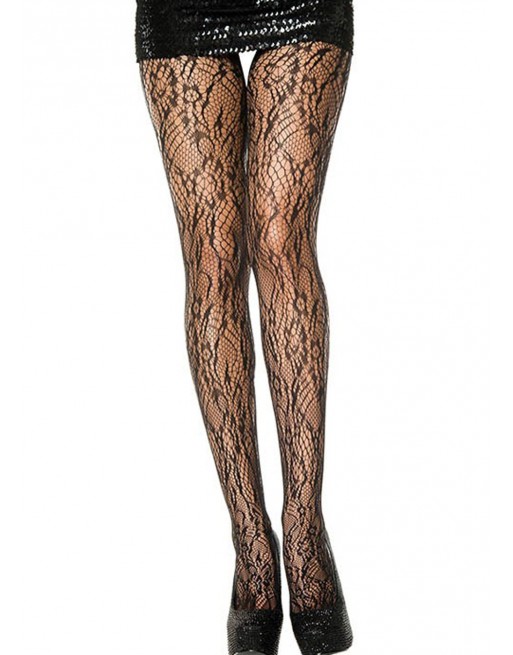Collant nylon fantaisie noir ajouré résille florale - MH5067BLK Collant nylon fantaisie noir ajouré résille florale - MH5067BLK