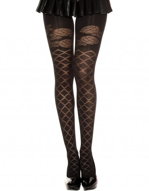 Collant semi opaque noir effet croisillons et fleurs - MH7236BLK Collant semi opaque noir effet croisillons et fleurs - MH7236BLK