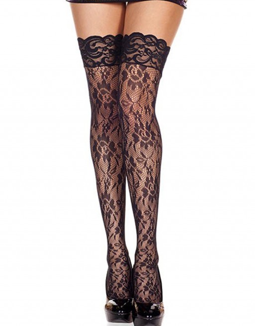 Bas noirs résille florale jarretières dentelle - MH4545BLK Bas noirs résille florale jarretières dentelle - MH4545BLK