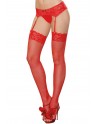 Bas résille rouges avec jarretières florales - DG0006RED