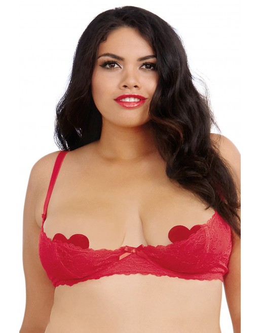 Soutien-gorge rouge grande taille demi-bonnets seins nus avec armatures - DG9386XRED Soutien-gorge rouge grande taille demi-bonnets seins nus avec armatures - DG9386XRED