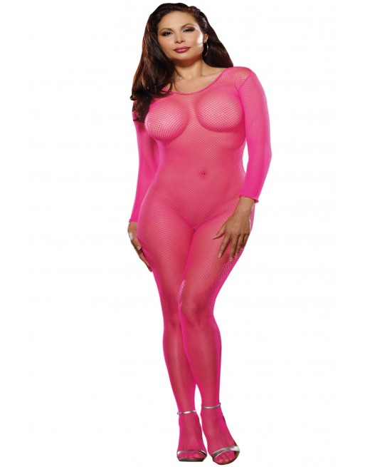 Bodystocking rose fluo résille grande taille ouvert à l'entre-jambes - DG0015XHPK Bodystocking rose fluo résille grande taille ouvert à l'entre-jambes - DG0015XHPK