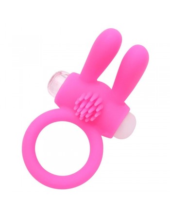 Anneau vibrant silicone rose avec oreilles de lapin - COR-003PNK