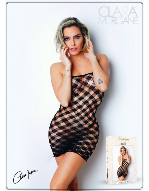 Mini Robe noire, résille avec motif damier - Le Numéro 2 - Collection Robe - CM97002 Mini Robe noire, résille avec motif damier - Le Numéro 2 - Collection Robe - CM97002