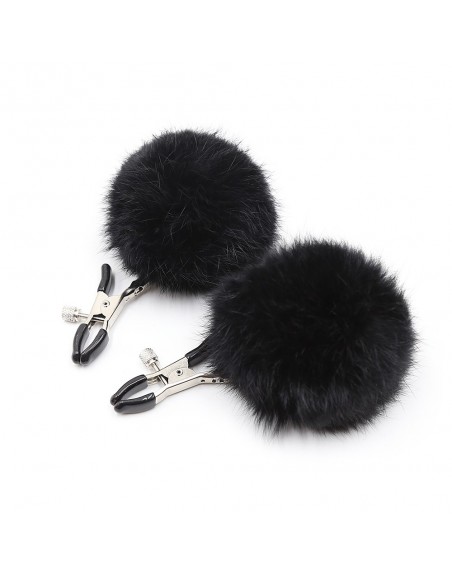 Pinces à seins avec pompoms noires - 202400082