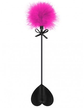 Cravache noire coeur bdsm avec plumeau rose - CC5700760201