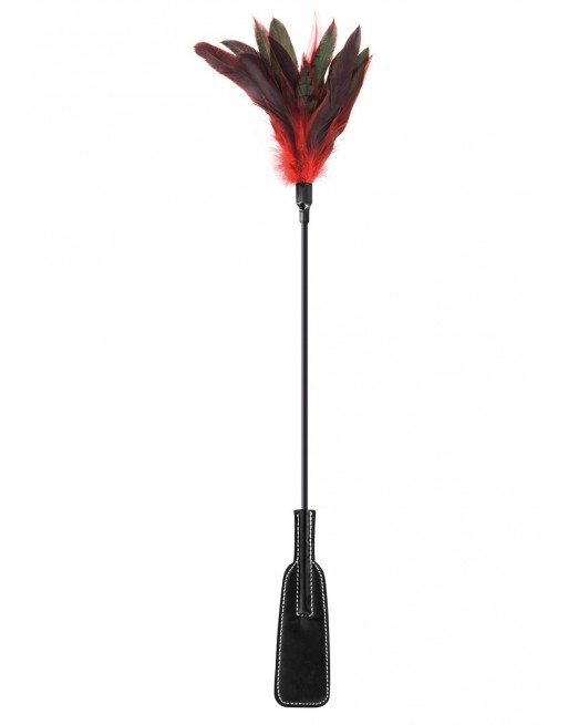 Cravache noire bdsm avec plumes noires rouges - CC570074 Cravache noire bdsm avec plumes noires rouges - CC570074