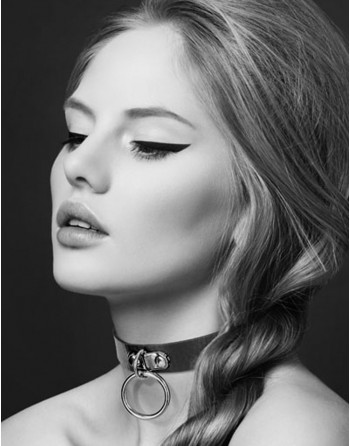 Collier en cuir noir SM avec anneau métal argenté pour laisse - CC6060010010