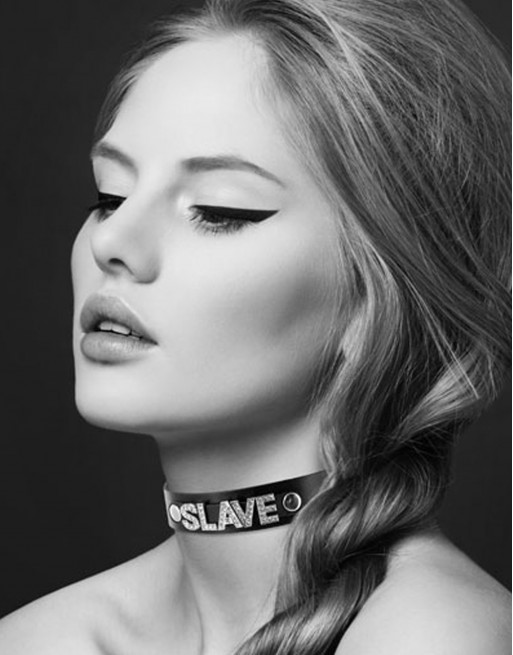 Collier en cuir noir SM avec Slave en strass - CC6050130010 Collier en cuir noir SM avec Slave en strass - CC6050130010