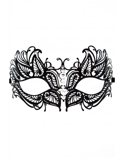 Masque vénitien Greta rigide noir avec strass Masque vénitien Greta rigide noir avec strass