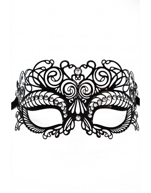 Masque vénitien Giulia rigide noir avec strass Masque vénitien Giulia rigide noir avec strass