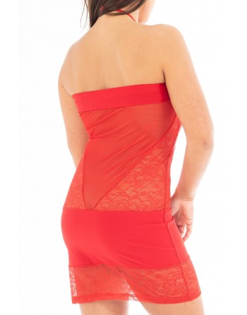 Robe Cocktail Bustier rouge Milena dentelle et fine résille