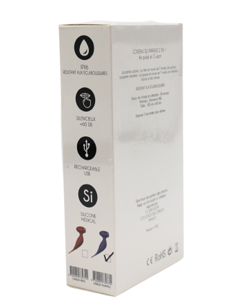 Oiseau du Paradis - Vibromasseur 2 en 1 avec vibration clitoridienne par membrane et embout stimulateur rouge