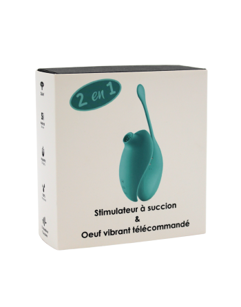 2en1 Stimulateur clitoridien à picots par aspiration avec son œuf vibrant à distance turquoise