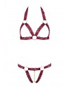 Soutien-gorge ouvert et string rouge à larges bandes sexy - R2213010